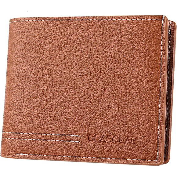 Men Black Wallet PU Material 4 Card Holder 2 Money Pockets 1 Clear Window - Picture 1 of 7